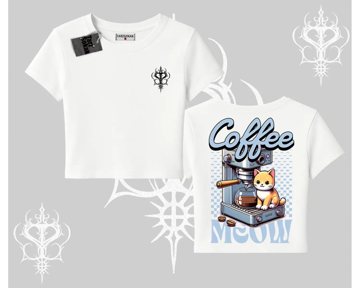 Coffee Meow Kahve Temalı Kedi Arka Baskılı Babby Tee Tshirt