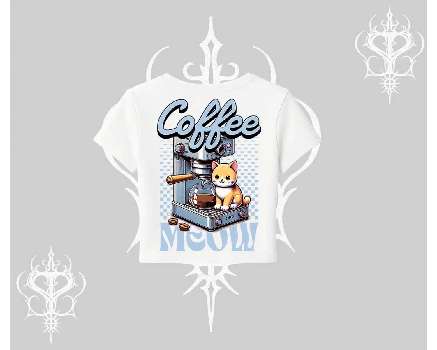 Coffee Meow Kahve Temalı Kedi Arka Baskılı Babby Tee Tshirt
