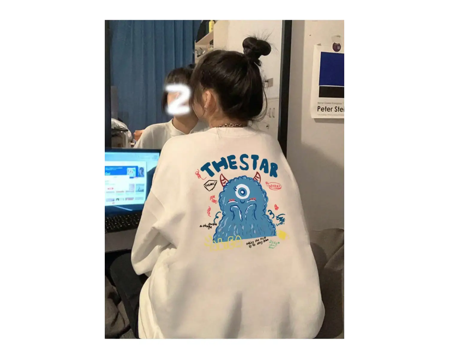 Coke serisi Cartoon & Letter Graphic Drop Shoulder Oversized Pullover