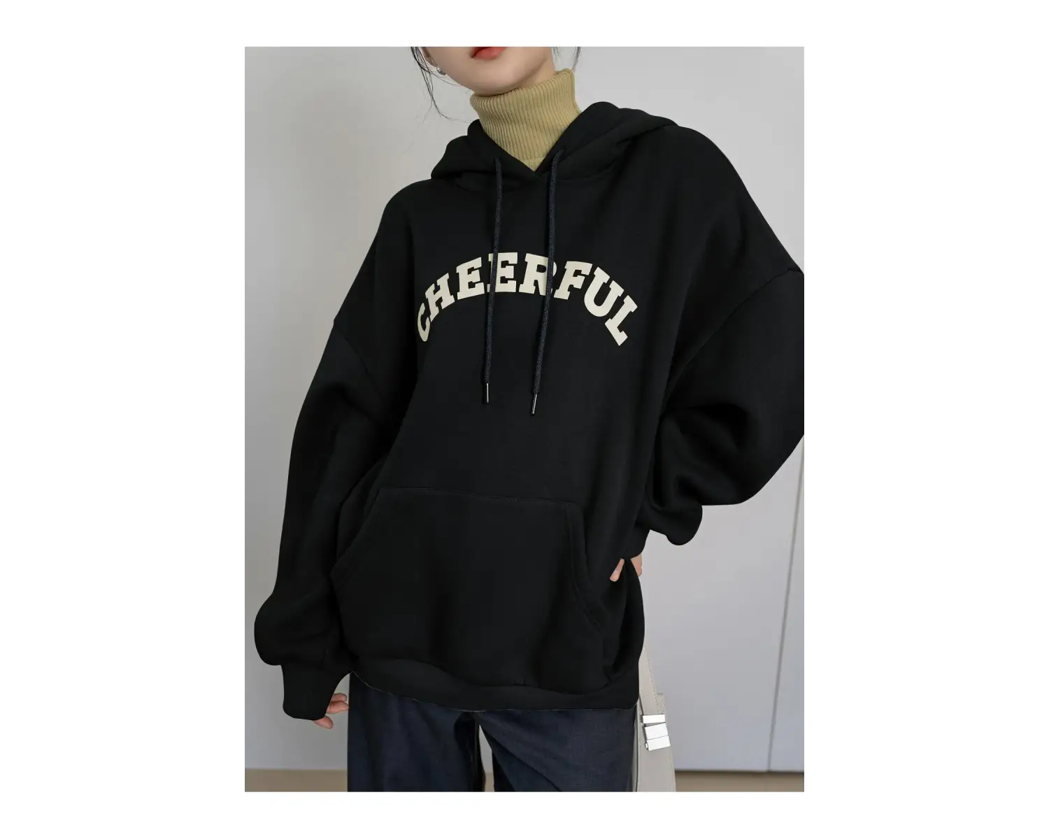 Coke serisi Dazy-Less Letter Graphic Kangaroo Pocket Drawstring Hoodie