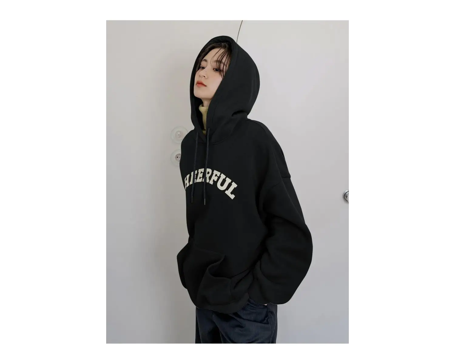 Coke serisi Dazy-Less Letter Graphic Kangaroo Pocket Drawstring Hoodie