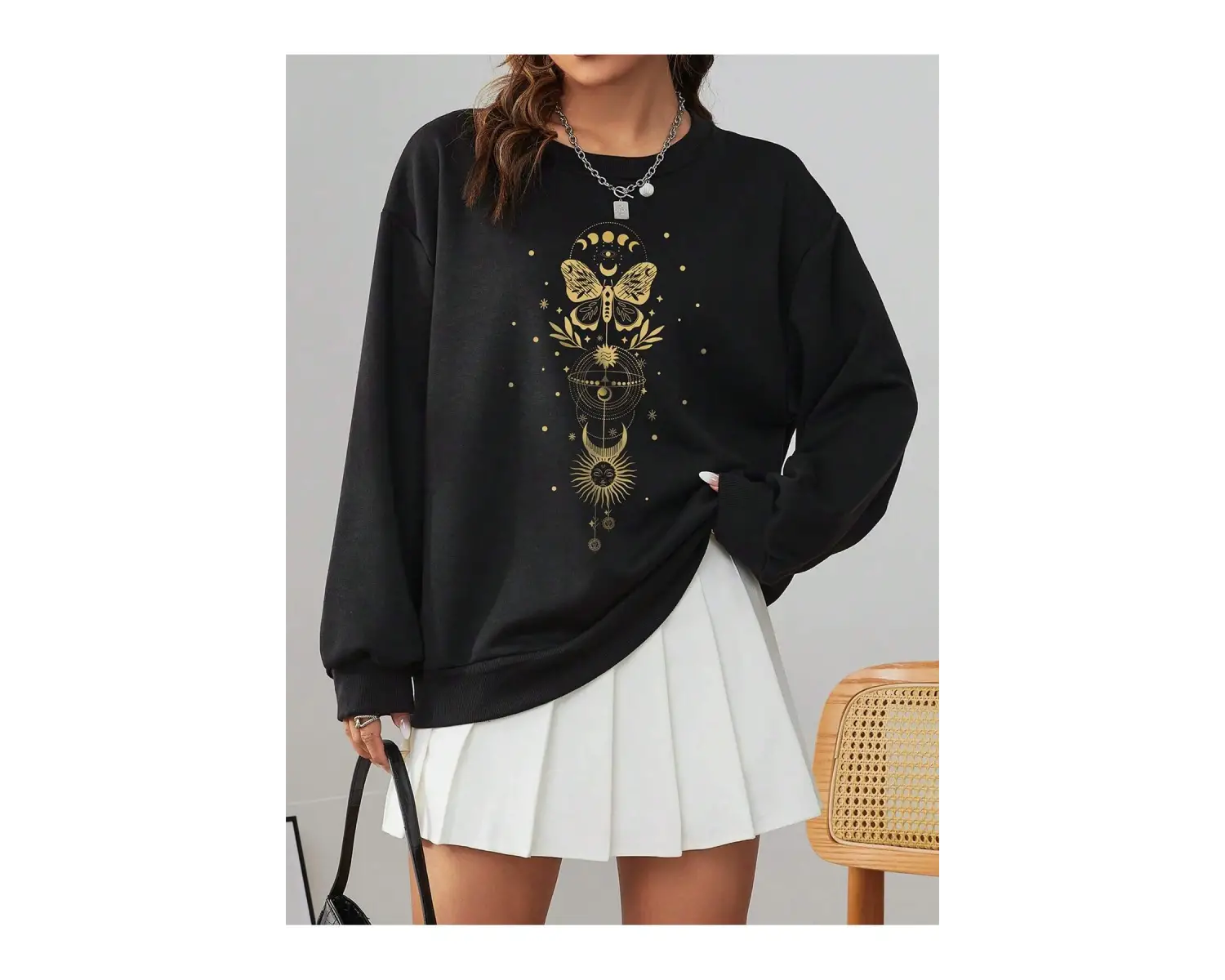 Coke serisi EZwear Sun & Moon Print Drop Shoulder Sweatshirt