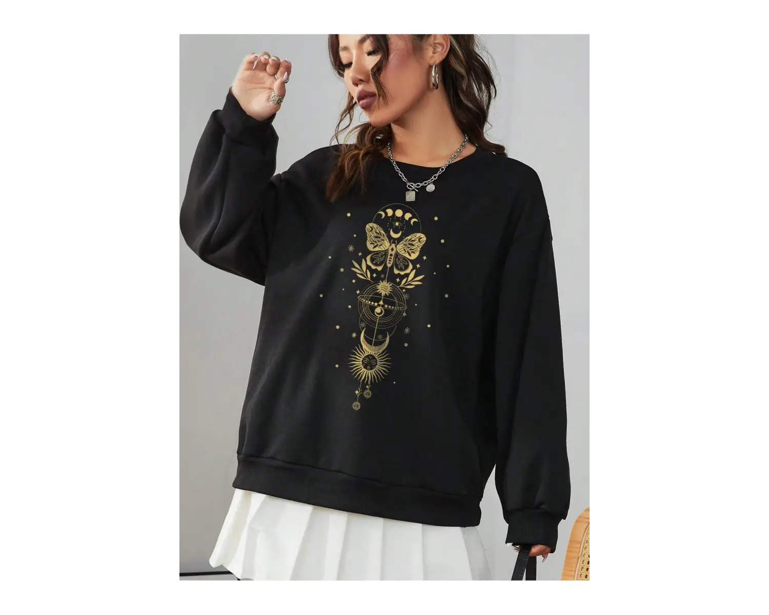 Coke serisi EZwear Sun & Moon Print Drop Shoulder Sweatshirt