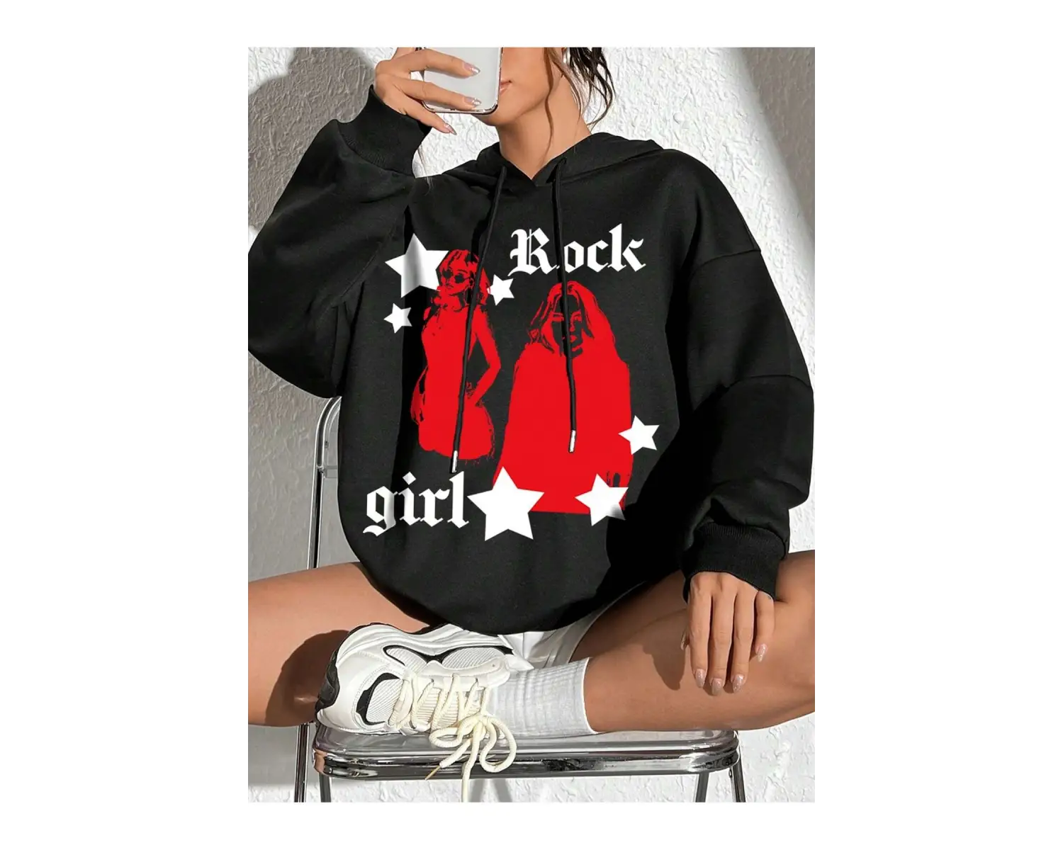 Coke serisi Figure & Letter Graphic Drop Shoulder Drawstring Hoodie