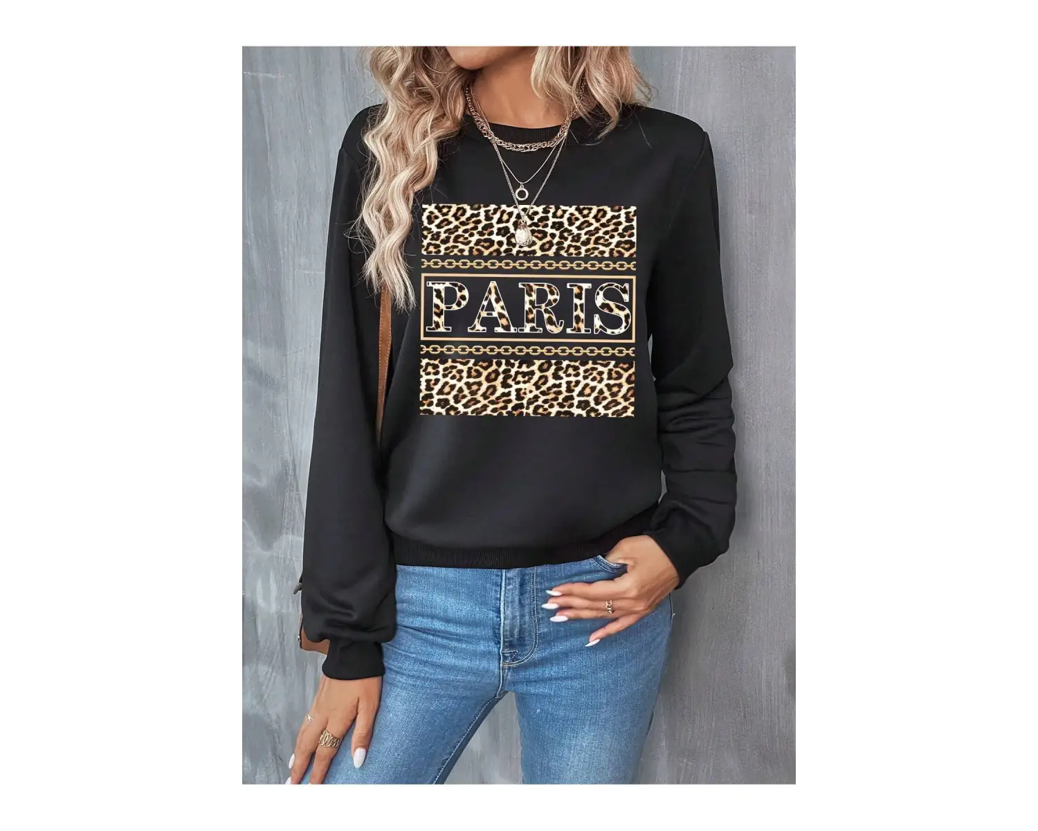 Coke serisi Leopard & Letter Graphic Sweatshirt