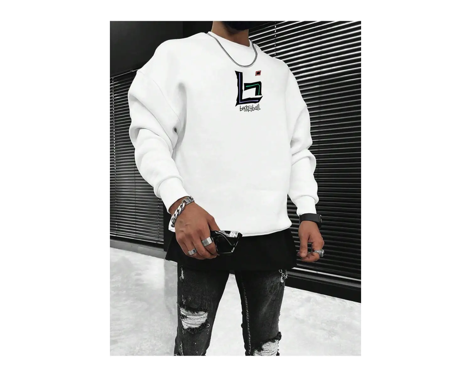 Coko serisi Basketball and Slogan Graphic Sweatshirt