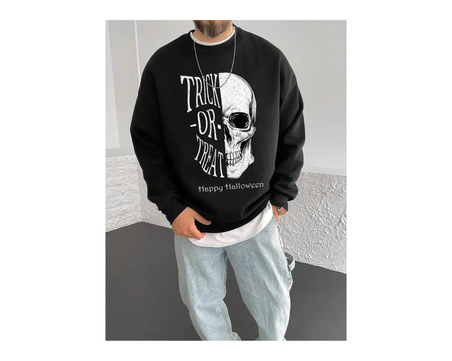 Coko serisi NITAGUT Slogan & Skull Print Drop Shoulder Sweatshirt