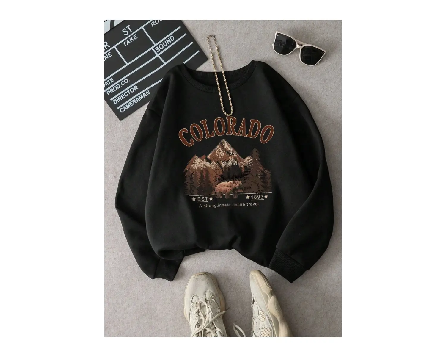 Colorado Baskılı Üç İplik Unisex Oversize Sweatshirt Siyah