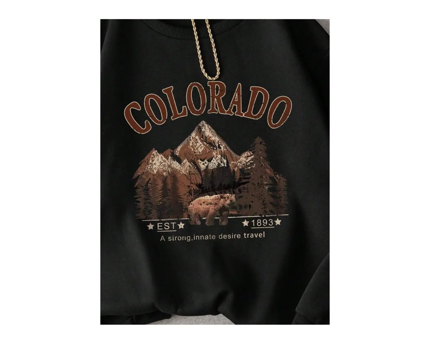 Colorado Baskılı Üç İplik Unisex Oversize Sweatshirt Siyah