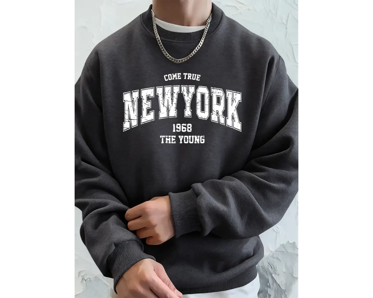 Come Ture New York City Baskılı Erkek Kazak Kışlık Bol Kapüşonlu Spor Bisiklet Yaka Polar Sıc