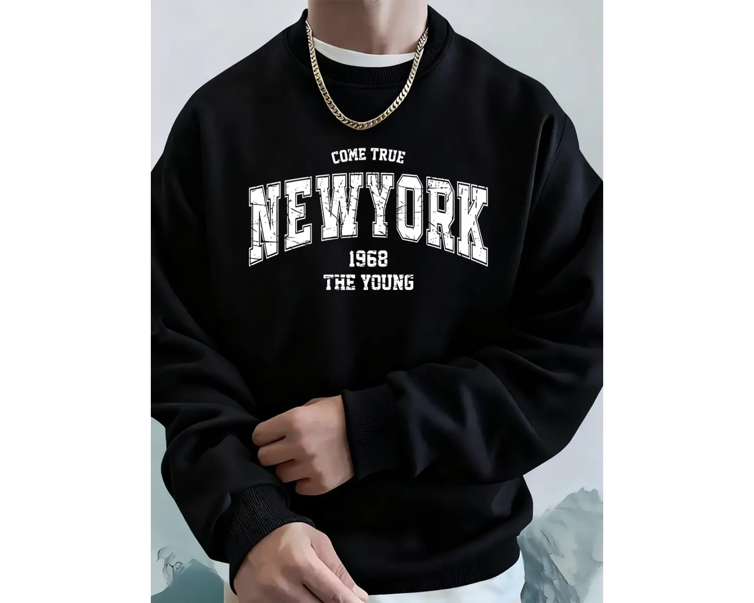 Come Ture New York City Baskılı Erkek Kazak Kışlık Bol Kapüşonlu Spor Bisiklet Yaka Polar Sıc