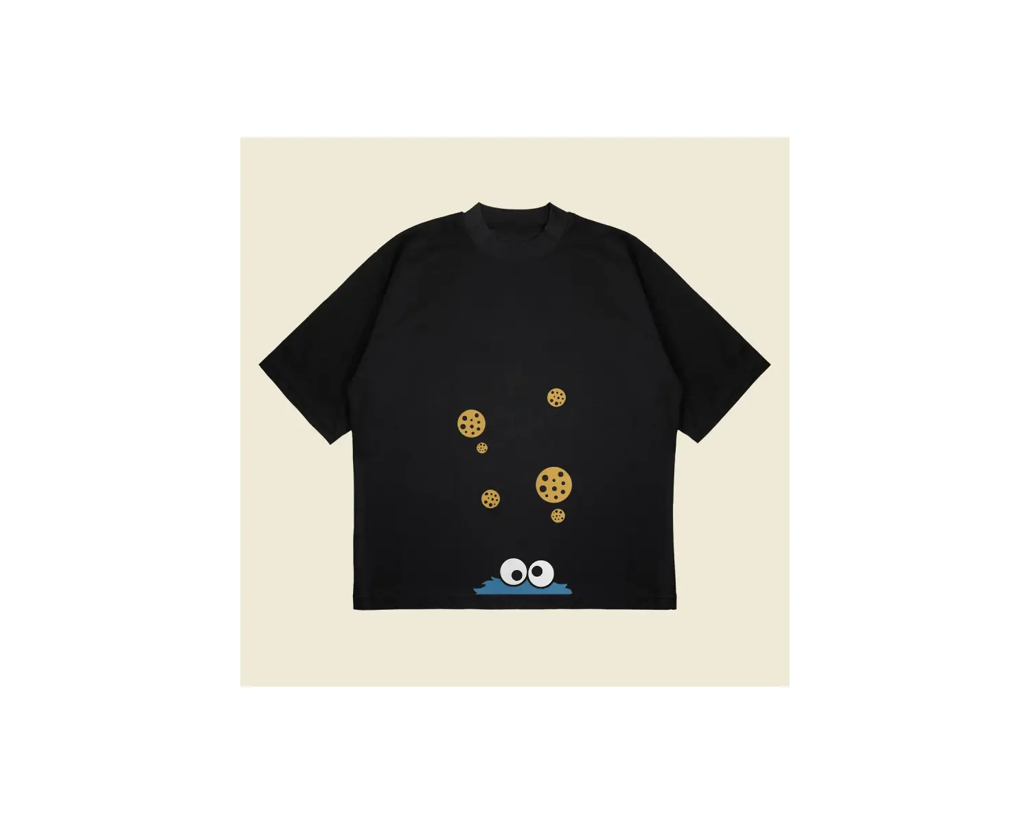 Cookie Monster Baskılı Oversize Unisex Pamuklu Nefes Alan Kalın Kumaşlı