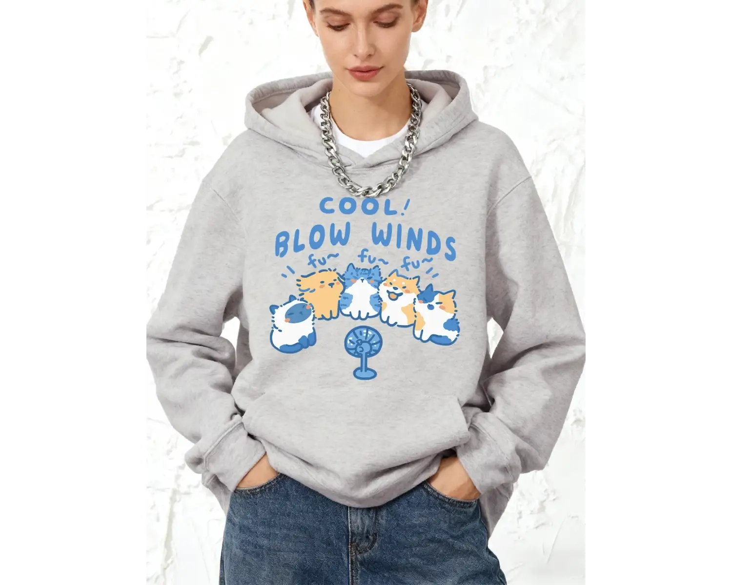 Cool Blow Winds Kedi Baskılar Pamuk Kapüşonlular Bayan Koşu Cep Tişörtü Sportif Gevşek Kazakl