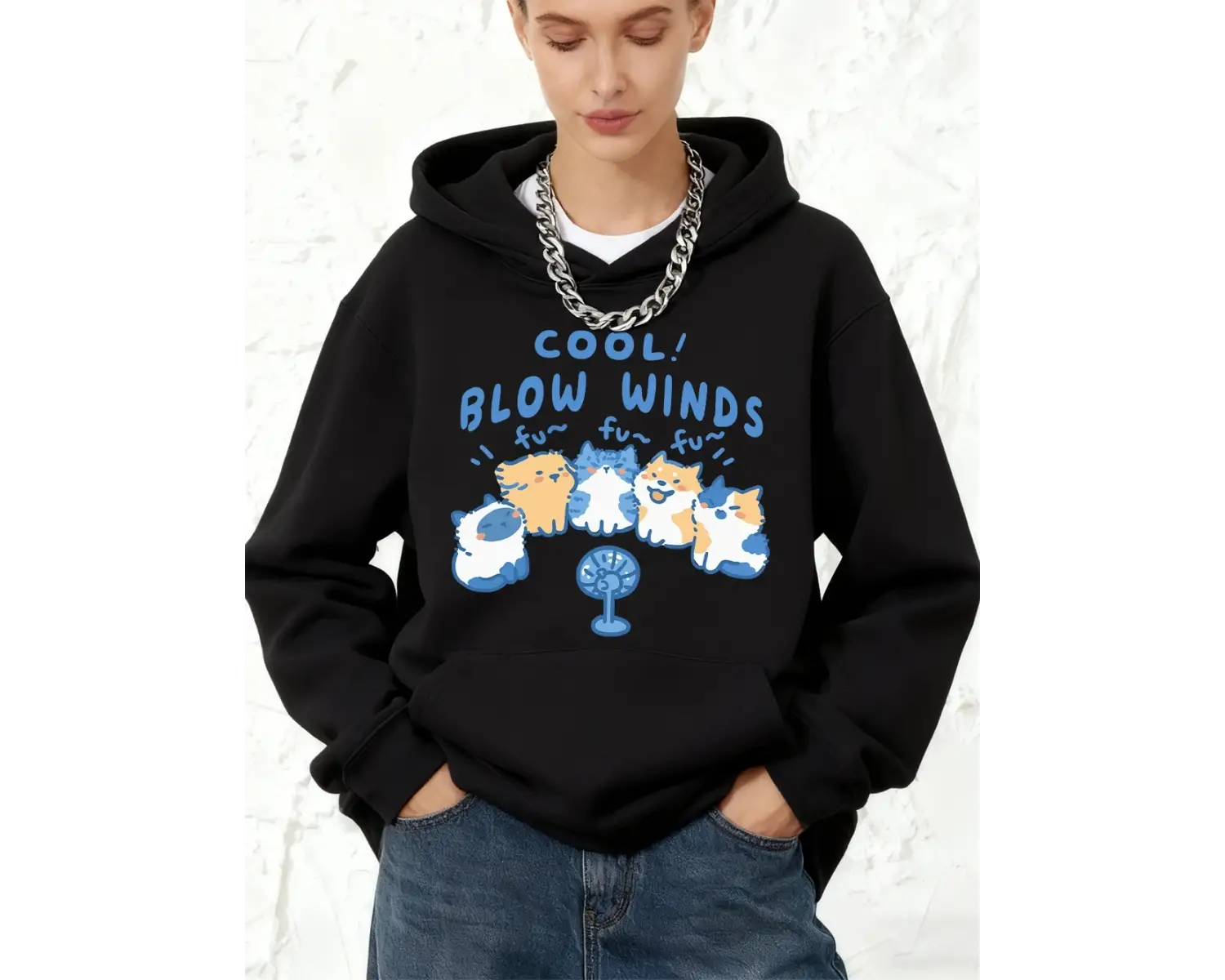 Cool Blow Winds Kedi Baskılar Pamuk Kapüşonlular Bayan Koşu Cep Tişörtü Sportif Gevşek Kazakl