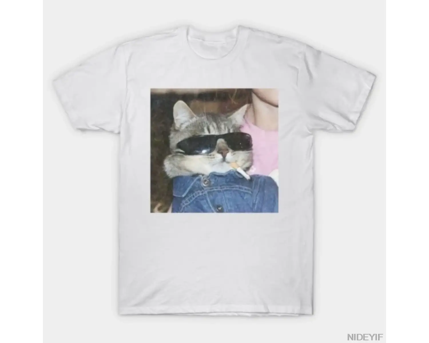 Cool Cat Meme Gözlüklü T-shirt Erkekler Kadınlar Için % 100% Pamuk T Shirt Kısa Kollu Üstler