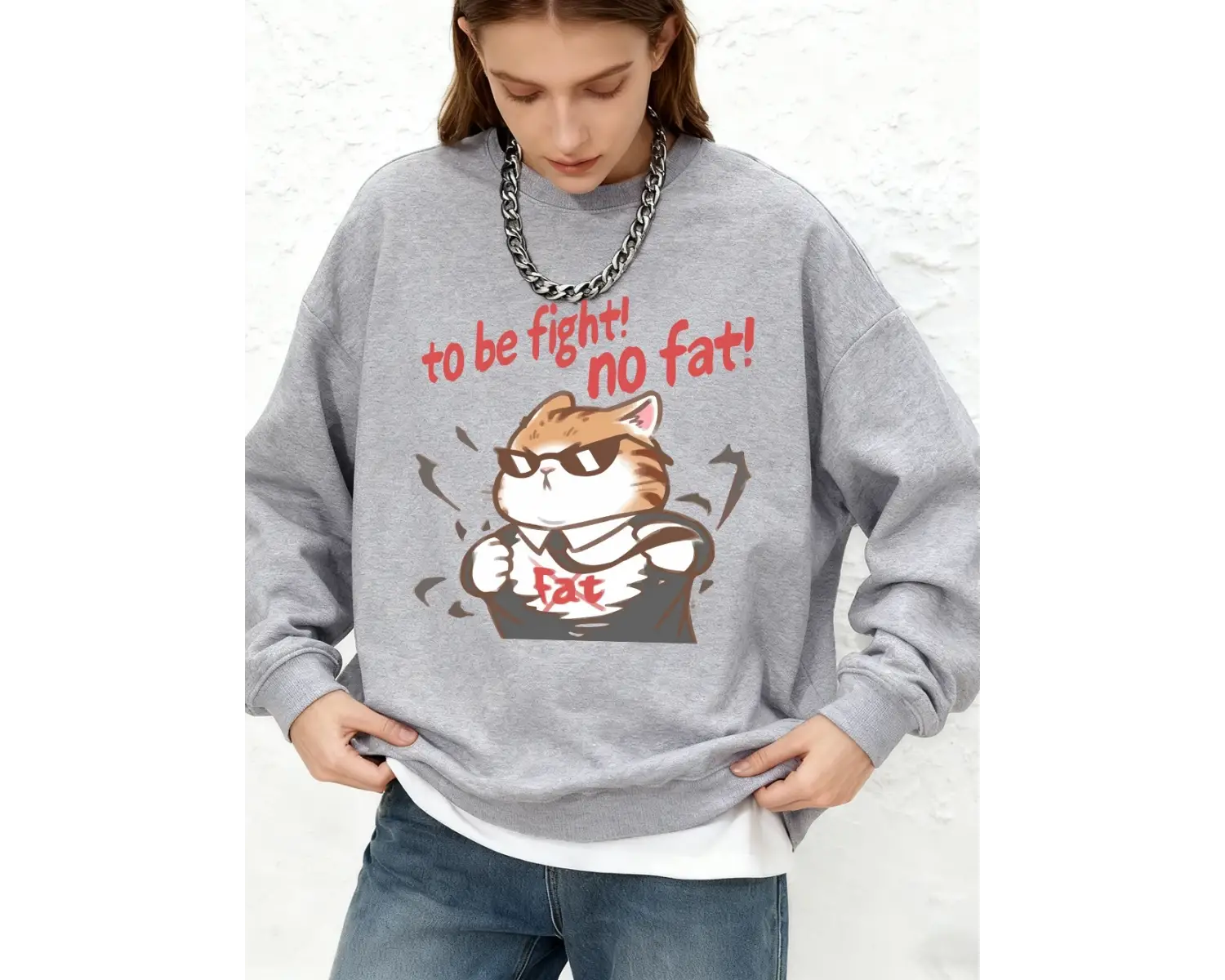 Cool Fight Fat Cat Baskılı Sweatshirt Kadın Günlük Jogger Sıcak Kapüşonlu Sonbahar Yuvarlak Y