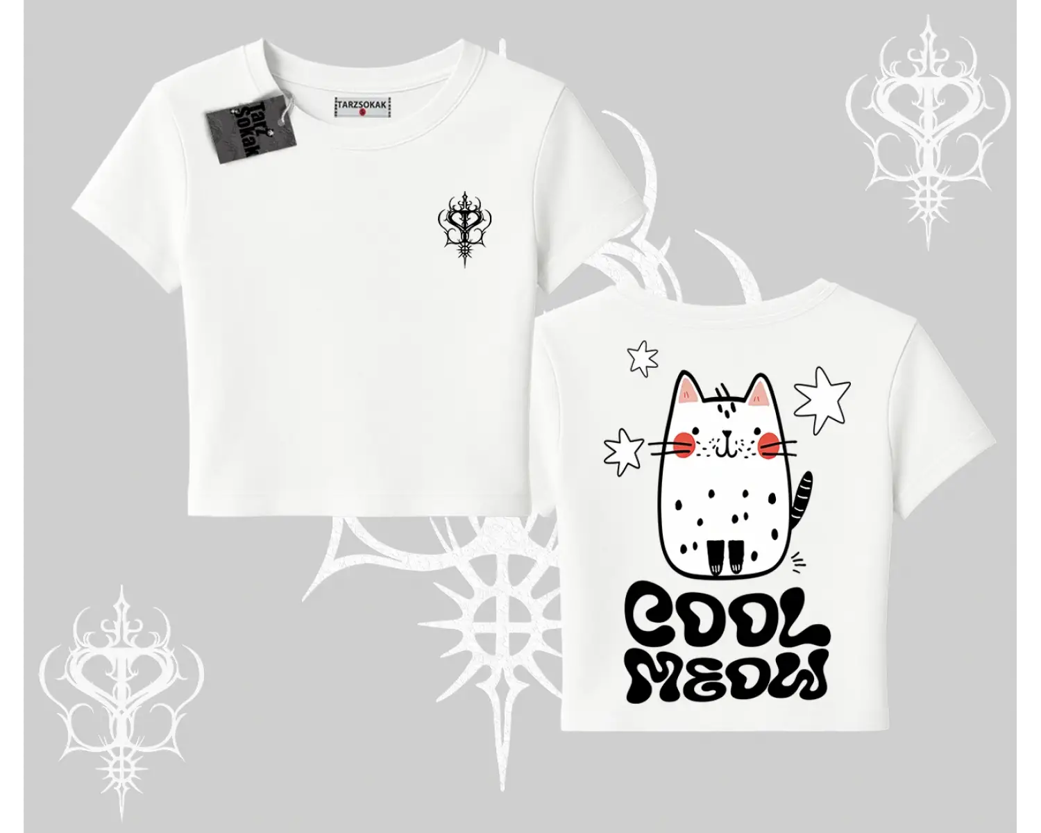Cool Meow Yazılı Sevimli Kedi Arka Baskılı Babby Tee Tshirt