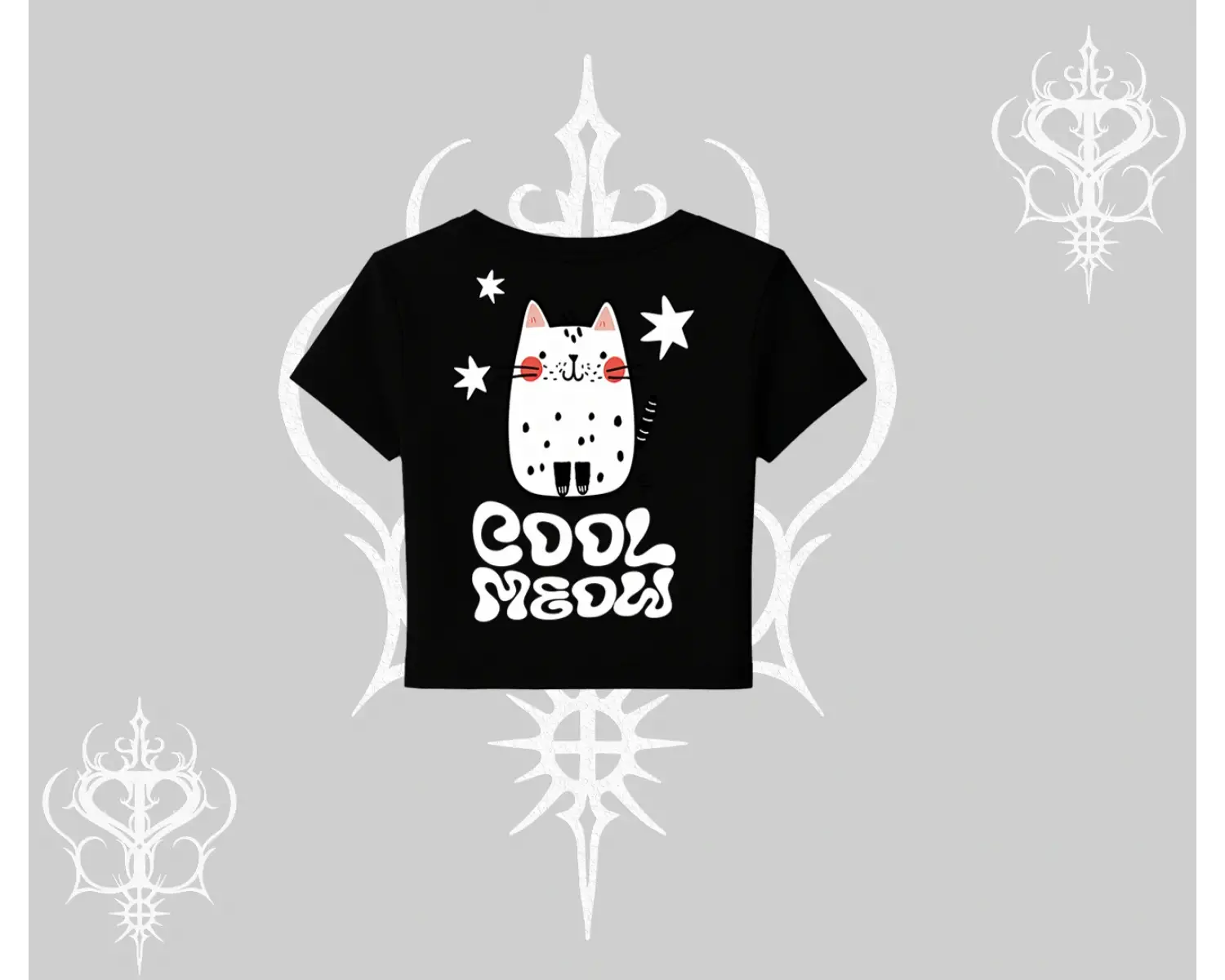 Cool Meow Yazılı Sevimli Kedi Arka Baskılı Babby Tee Tshirt