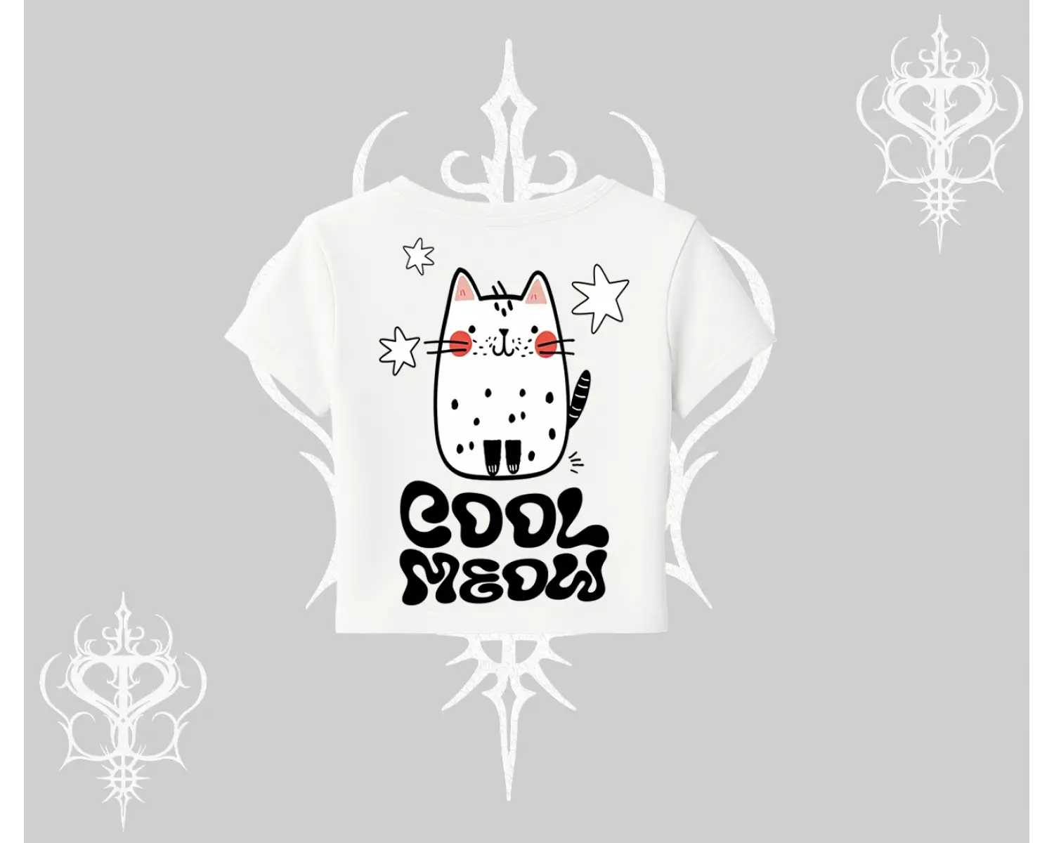 Cool Meow Yazılı Sevimli Kedi Arka Baskılı Babby Tee Tshirt