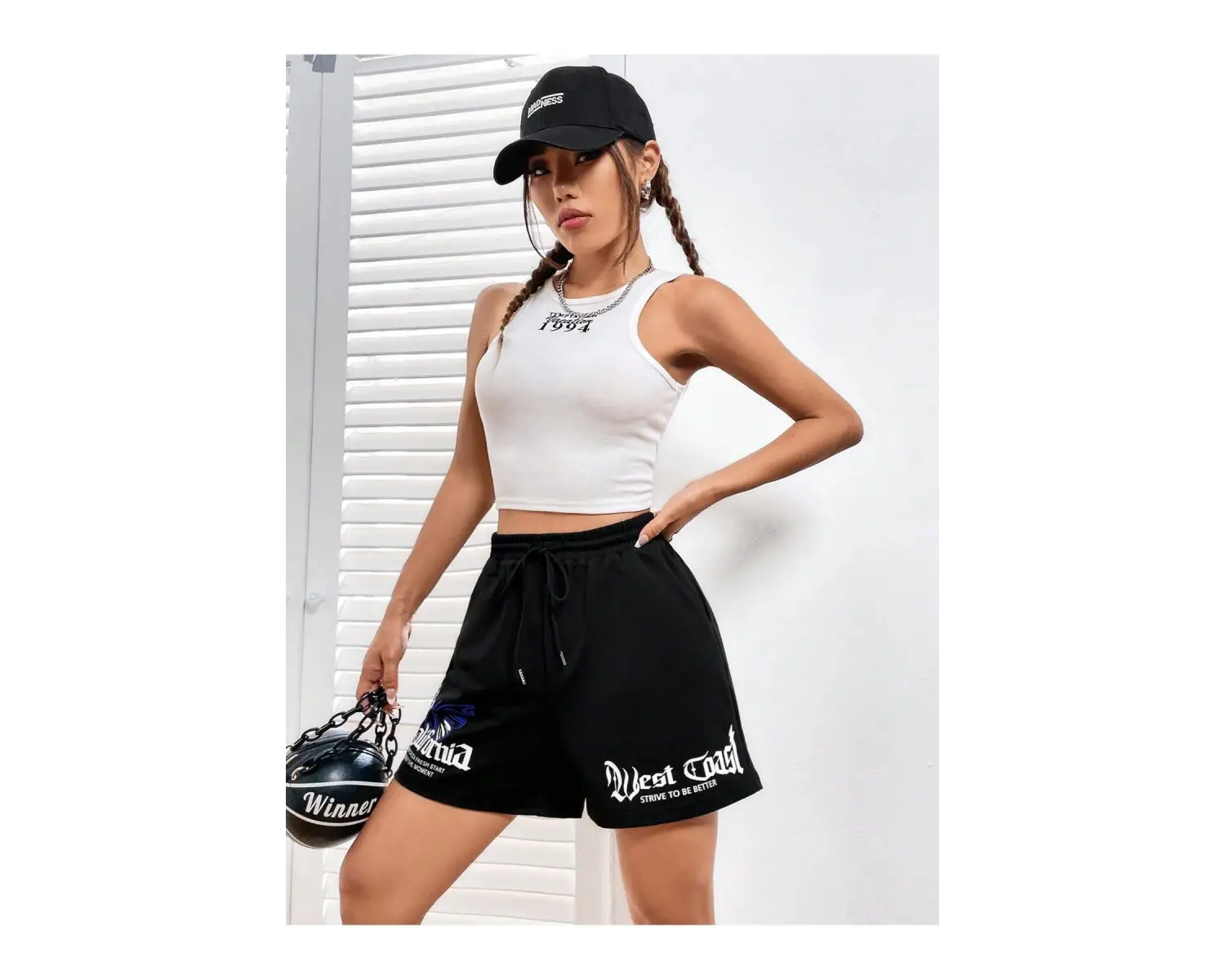 Coolane Butterfly & Letter Graphic Drawstring Waist Şort