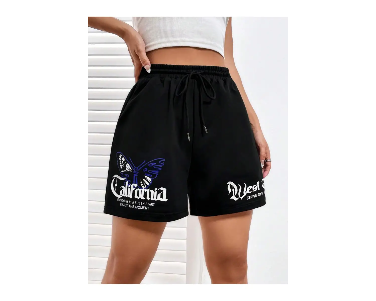 Coolane Butterfly & Letter Graphic Drawstring Waist Şort