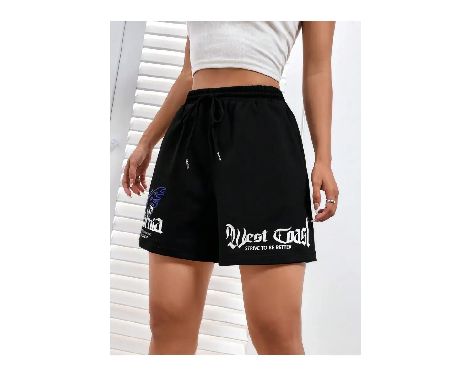 Coolane Butterfly & Letter Graphic Drawstring Waist Şort