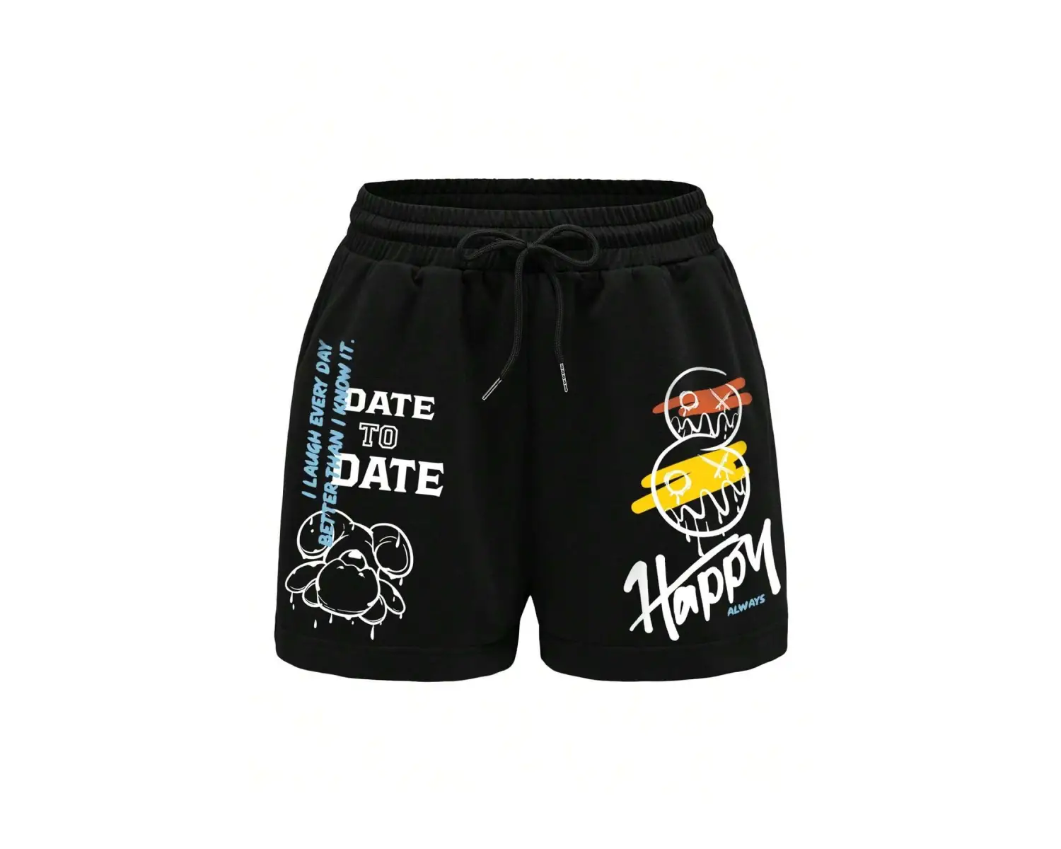 Coolane Cartoon & Slogan Graphic Drawstring Waist Şort