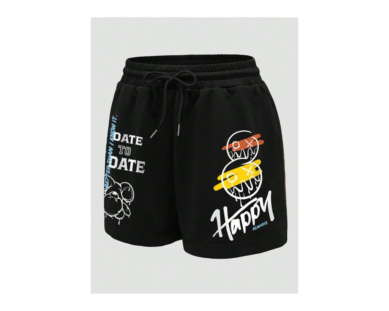 Coolane Cartoon & Slogan Graphic Drawstring Waist Şort