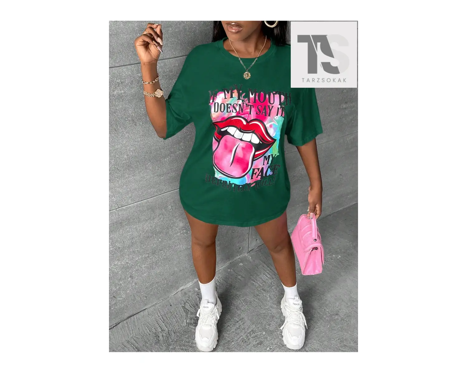 Coolane Casual Baskılı Yuvarlak Yaka Kısa Kollu Bol Kadın Tişört