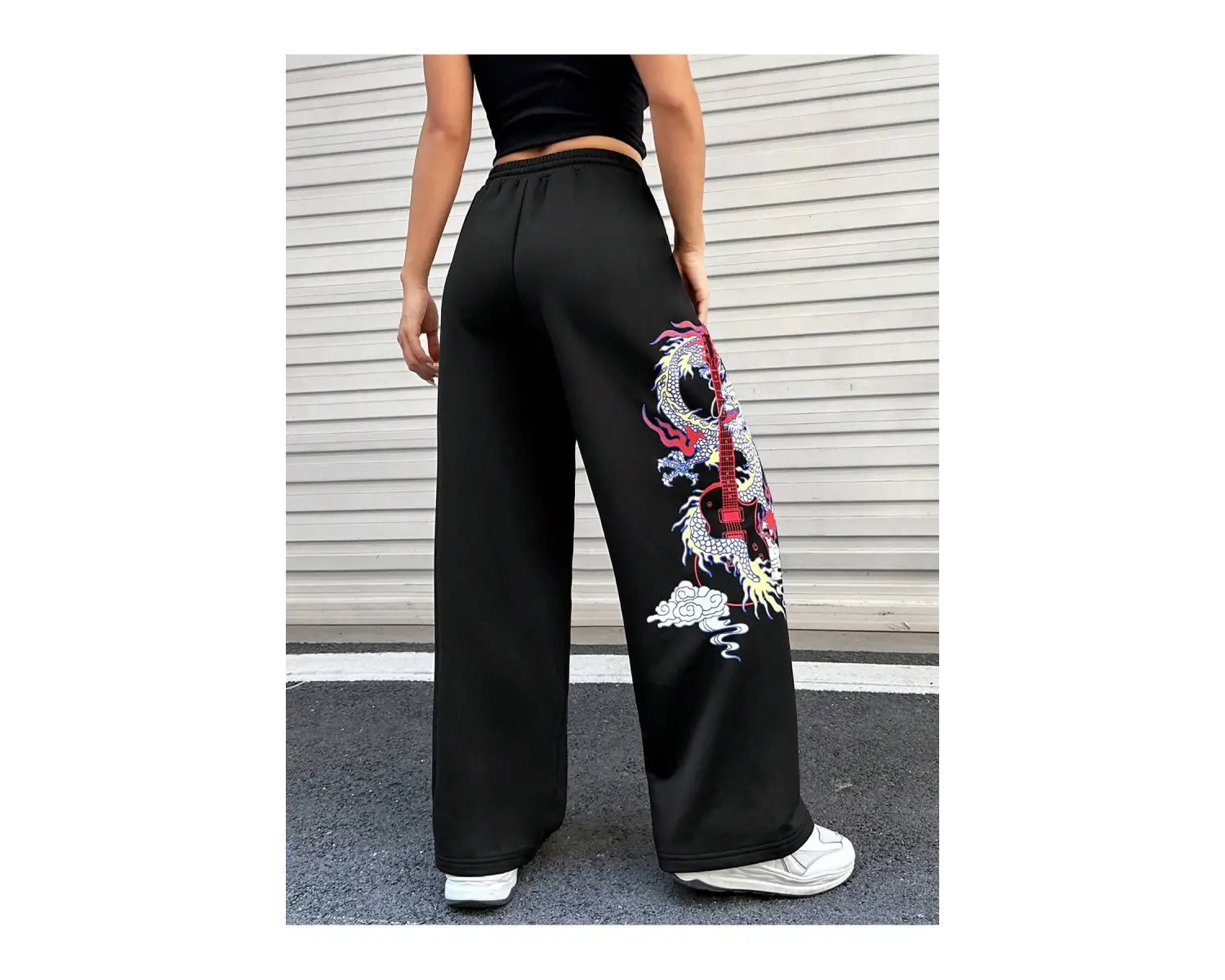 Coolane Dragon & Guitar Print Drawstring Waist 4 Mevsim Eşofman