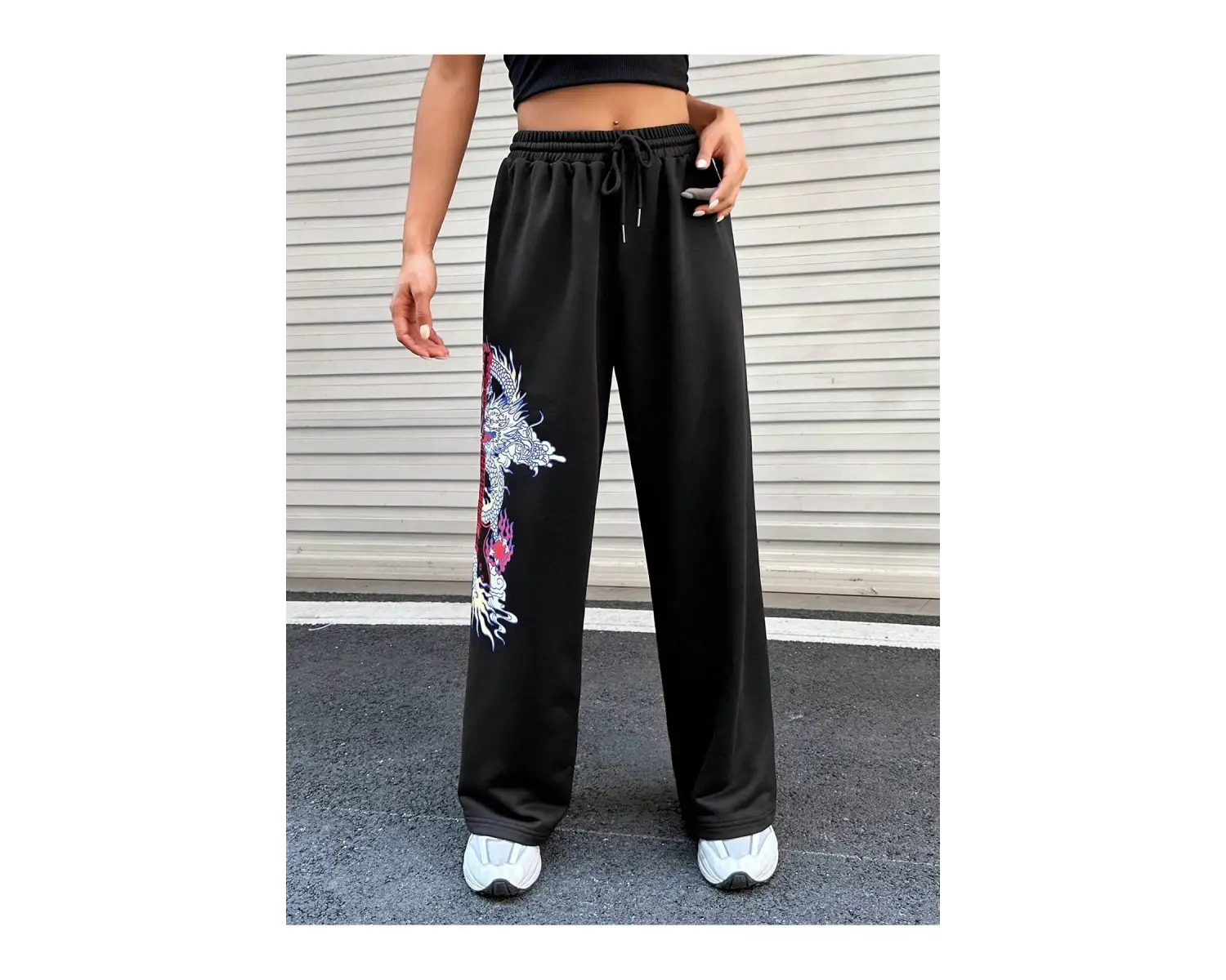 Coolane Dragon & Guitar Print Drawstring Waist 4 Mevsim Eşofman