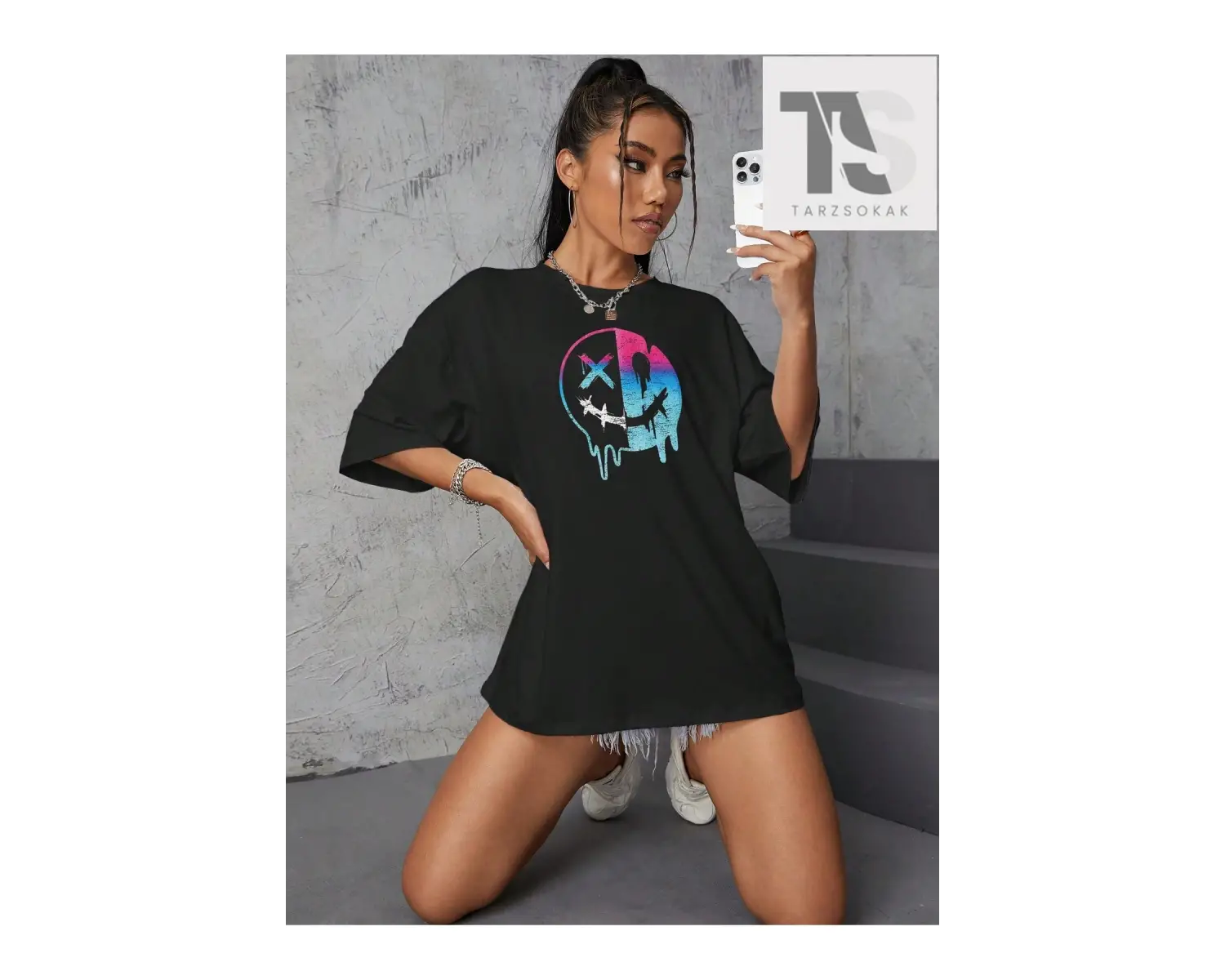 Coolane Figürlü ve Sloganlı Grafik Düşük Omuzlu Tişört