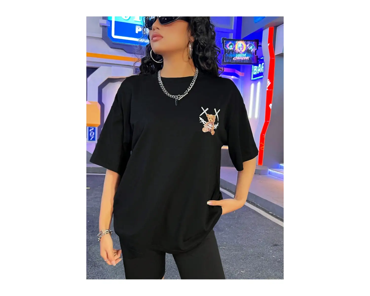 Coolane Gülümseyen Teddy Bear Sırtlı Baskılı Tişört