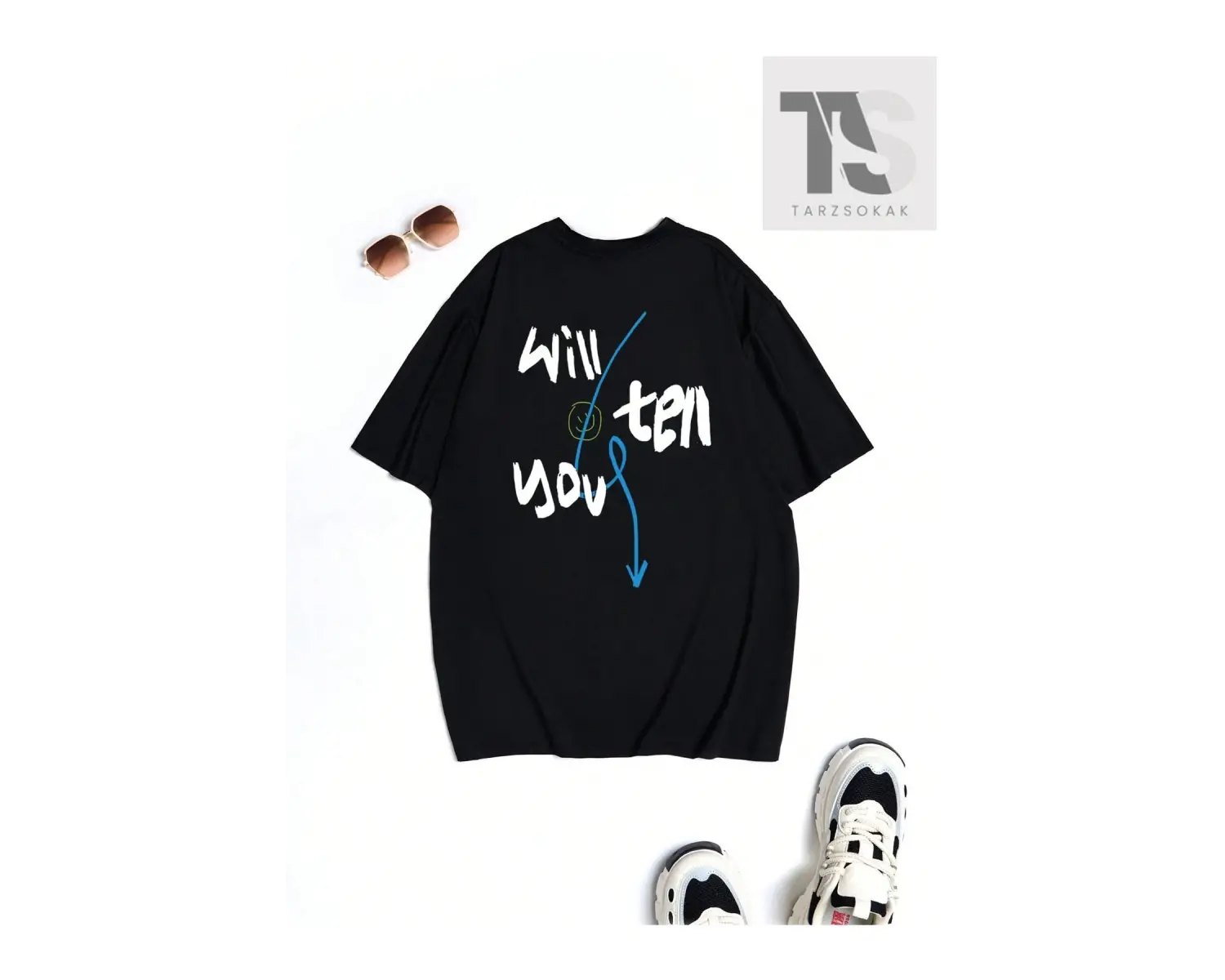 Coolane Harfli Grafik Düşük Omuzlu Tişört