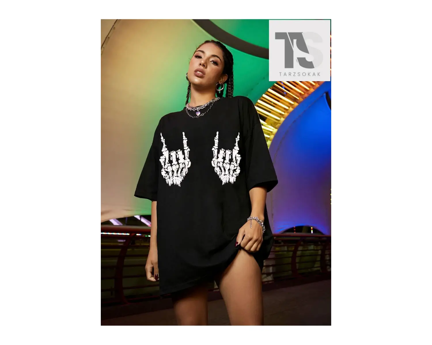 Coolane İskelet El Baskılı Büyük Boy Tişört