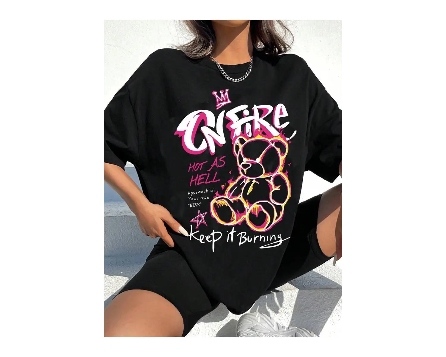 Coolane Kadın Günlük Basit Karikatür Mektup Baskı Kısa Kollu Yuvarlak Yaka Tişört, Yaza