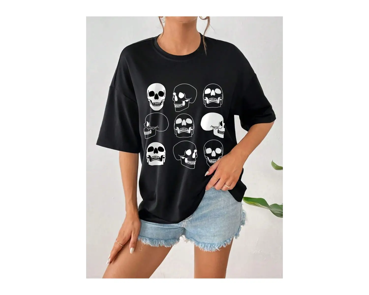 Coolane Kadın Kart Harfli Kafatası Desenli Kısa Kollu Tişört