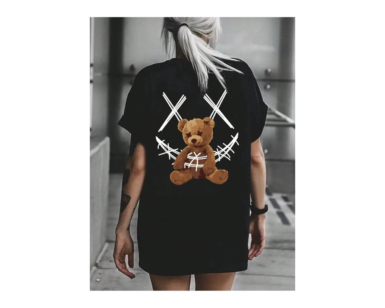 Coolane Motosiklet ve Slogan Grafikli Düşük Omuzlu Büyük Boy Tişört