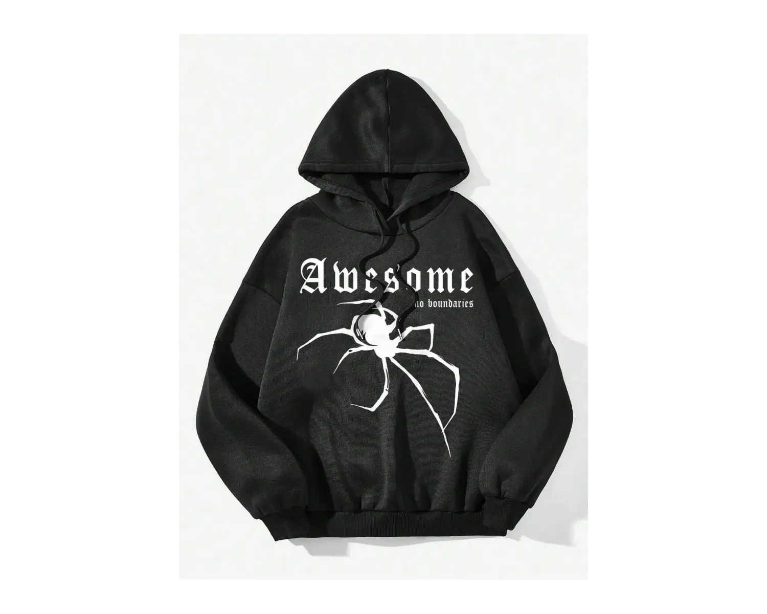 Coolane Örümcek ve Slogan Grafikli Düşük Omuzlu İpli Kapüşonlu Üst Siyah