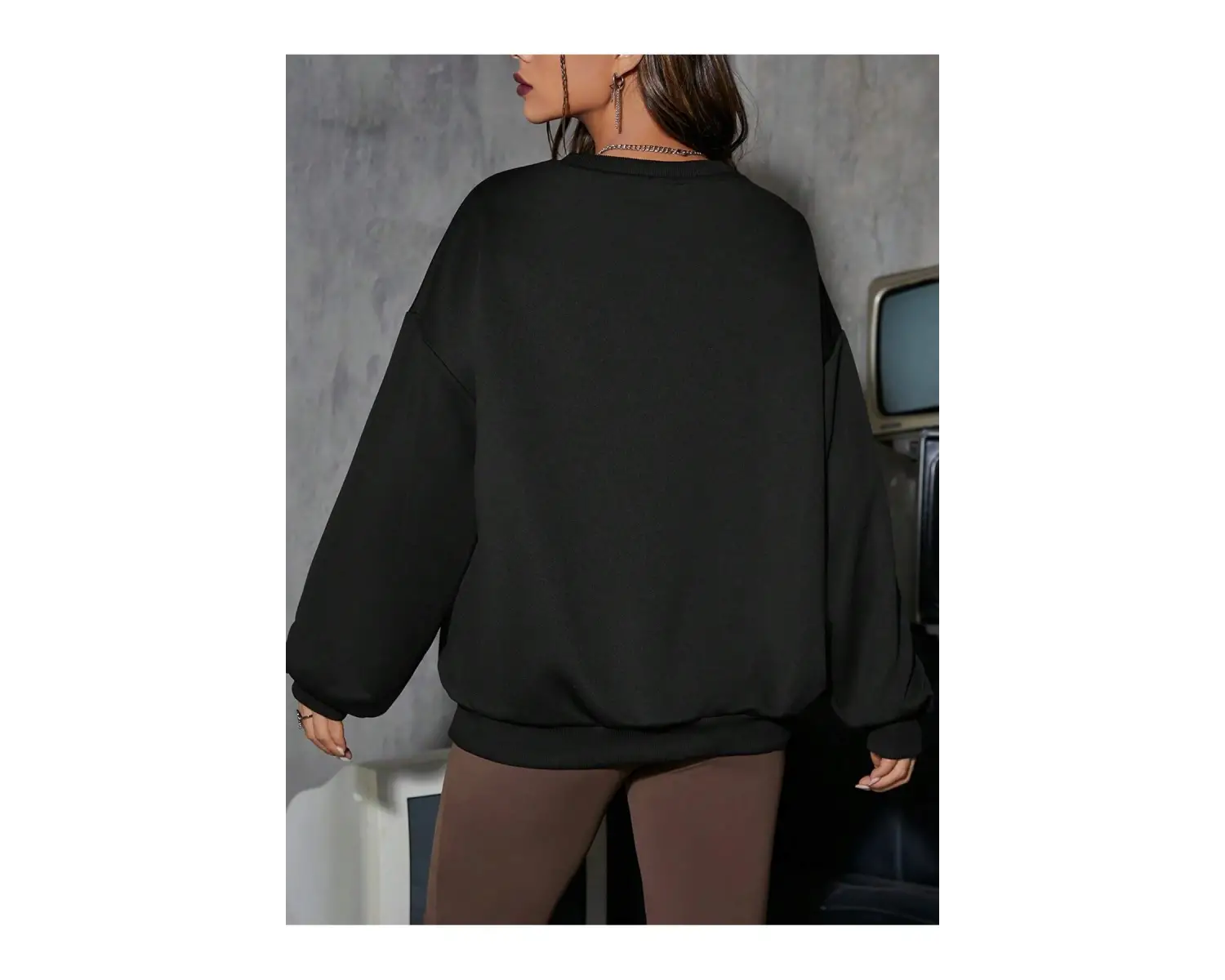 Coolane Skeleton & Letter Graphic Drop Shoulder Sweatshirt Siyah