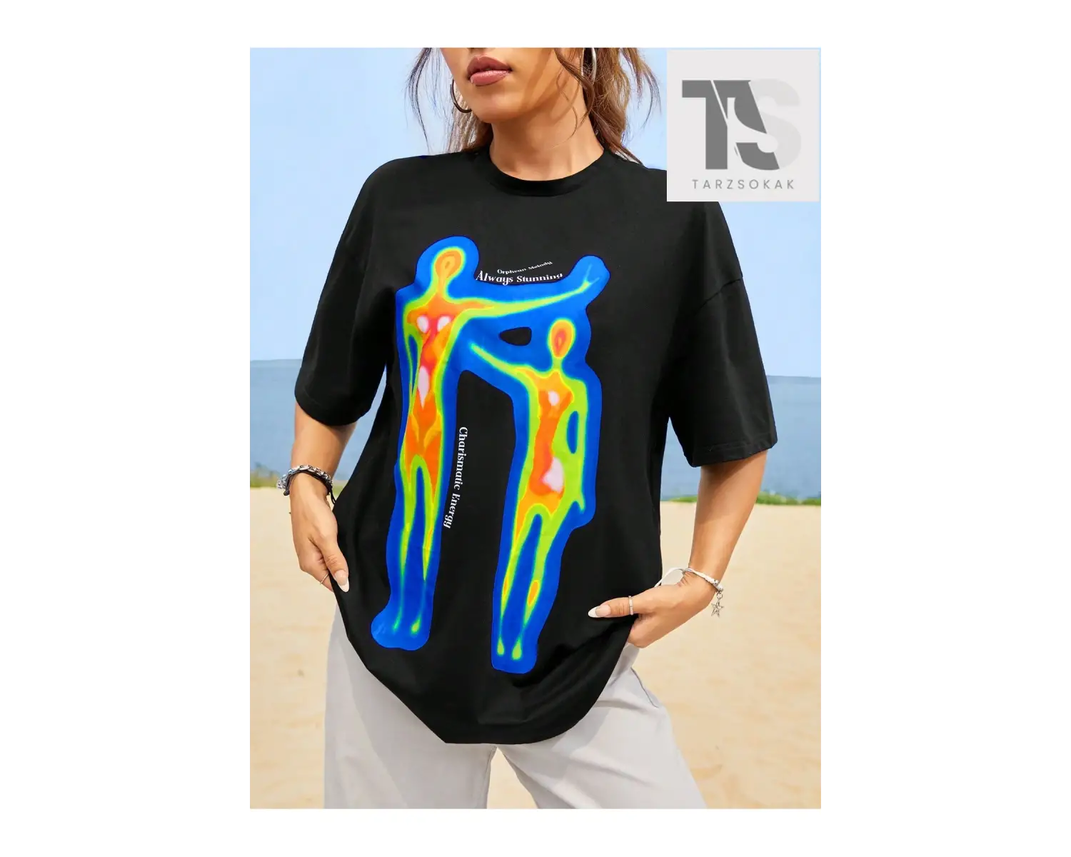 Coolane Vücut Isı Haritası Baskılı Omuz Tişörtü