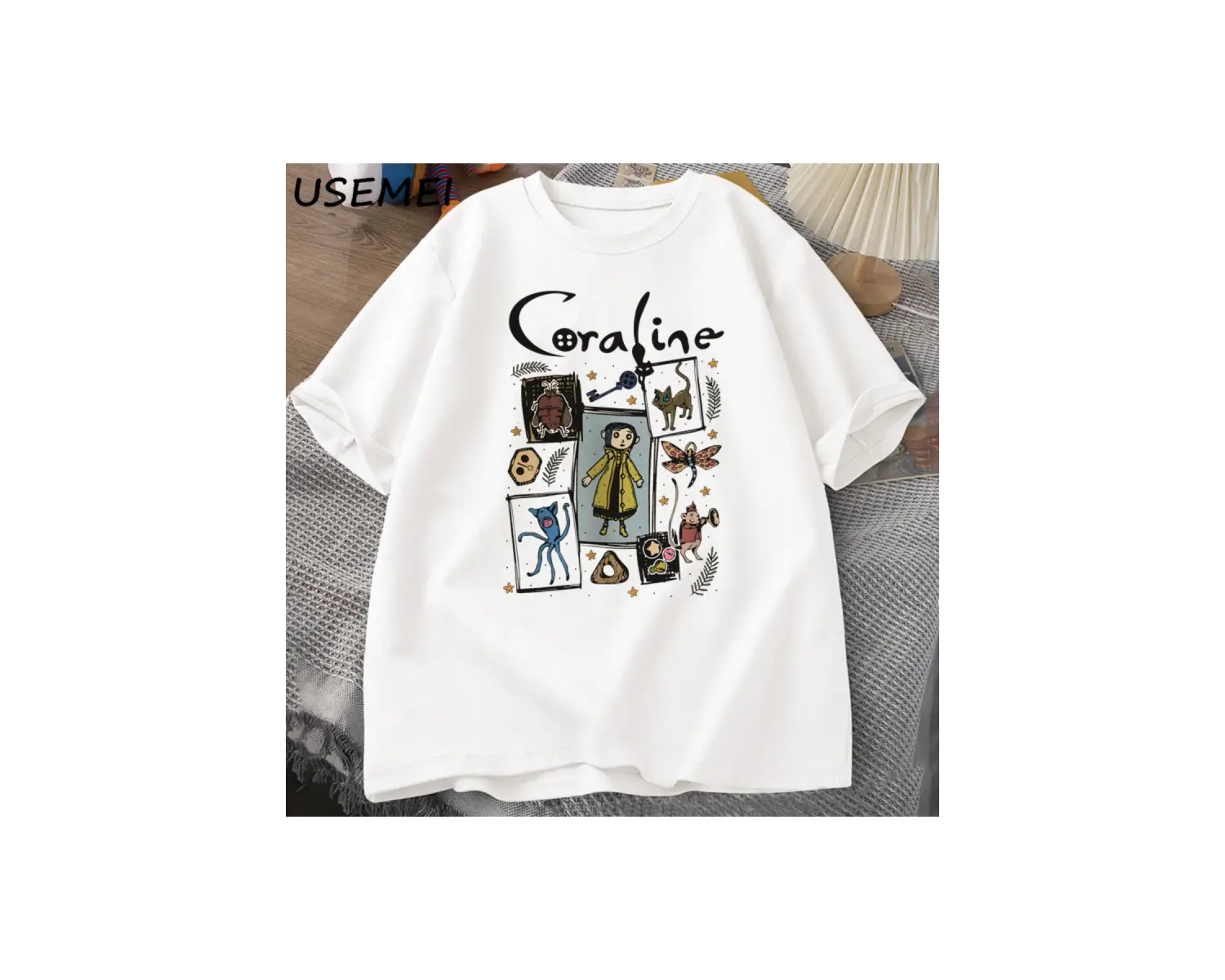 Coraline cadılar bayramı T Shirt kadın erkek Spooky Vintage tişört Harajuku güz kısa kollu Ts