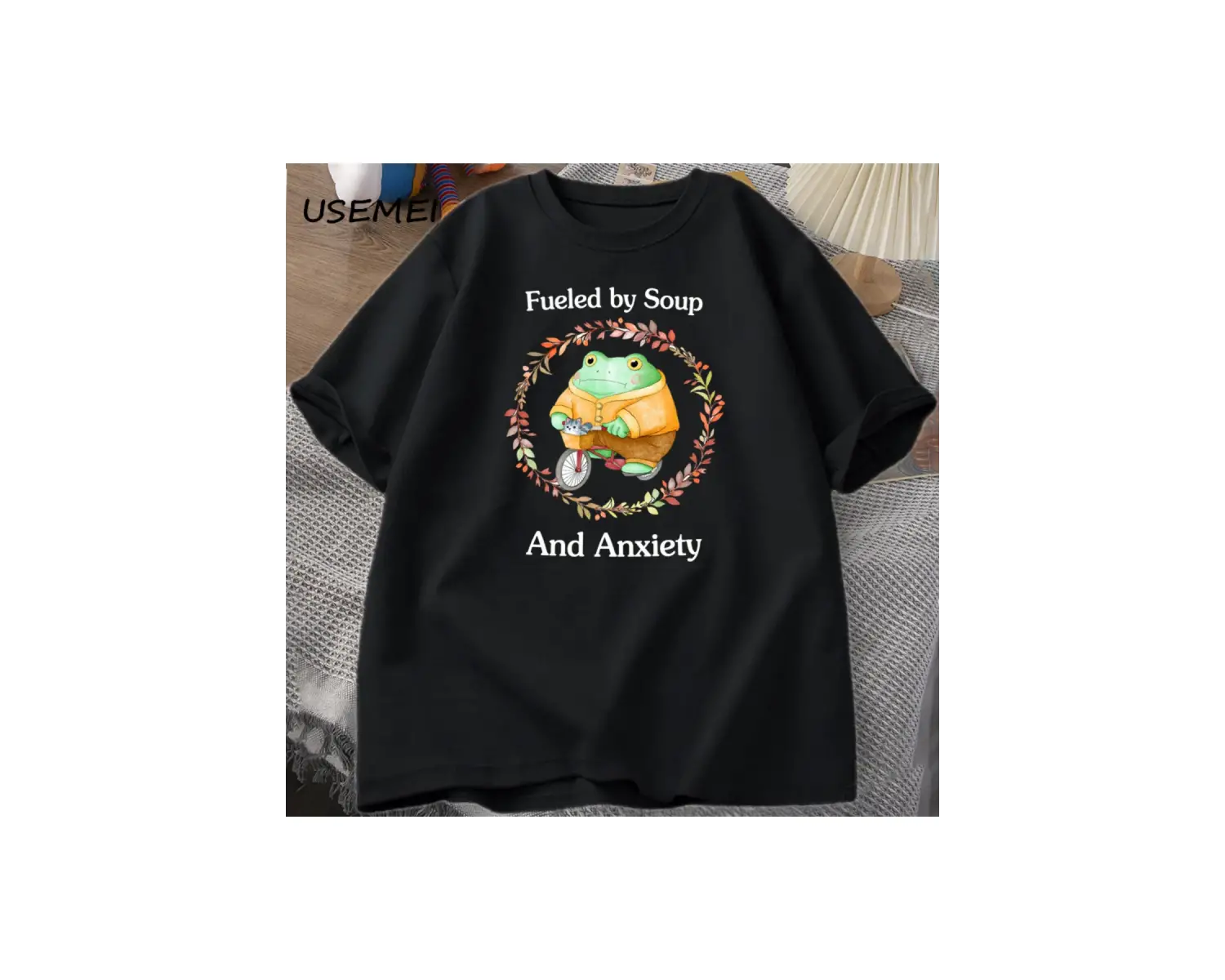 Çorba ve anksiyete T-shirt komik kurbağa grafik Tshirt pamuk kısa kollu T Shirt Unisex baskıl 2803