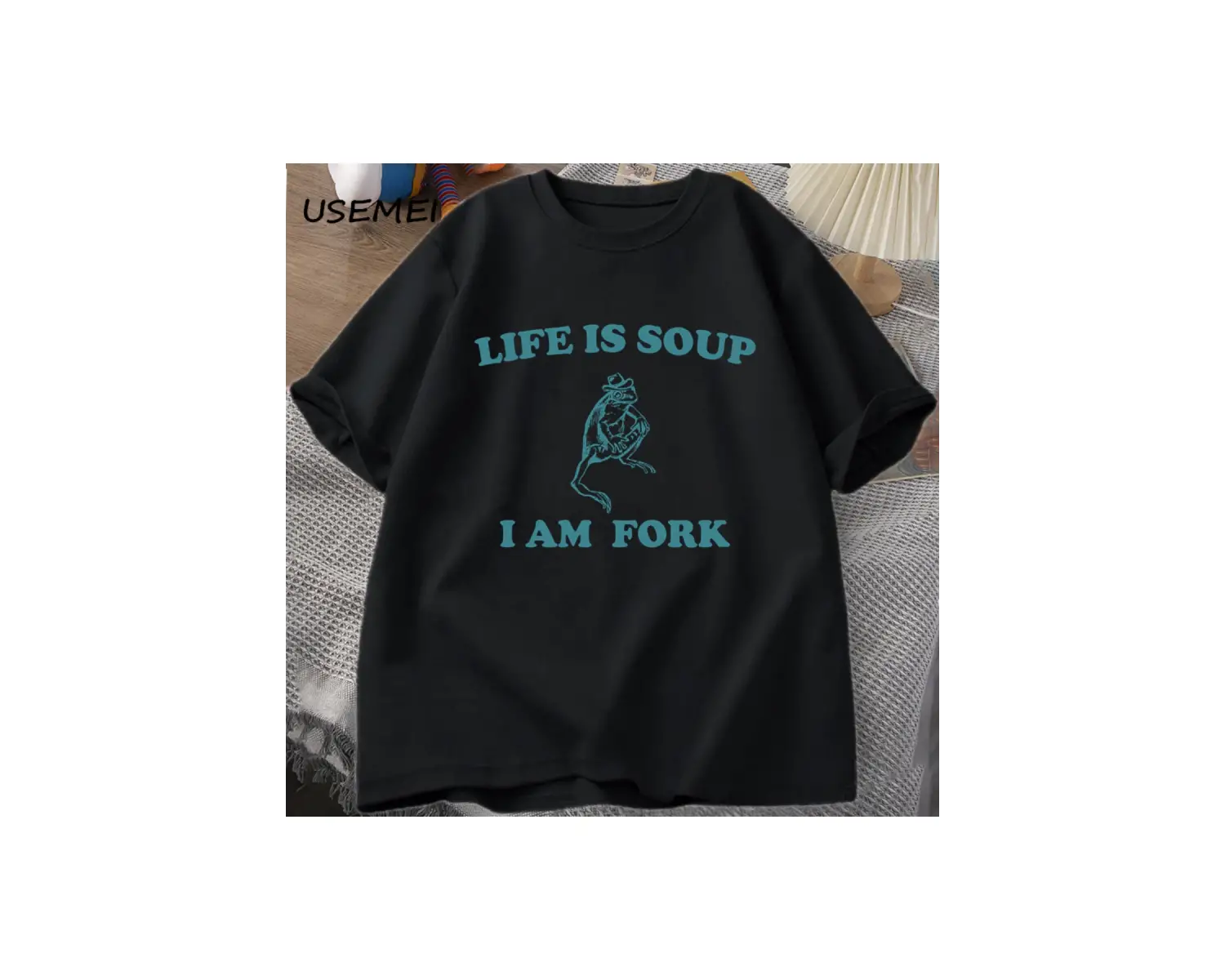 Çorba ve anksiyete T-shirt komik kurbağa grafik Tshirt pamuk kısa kollu T Shirt Unisex baskıl 2803