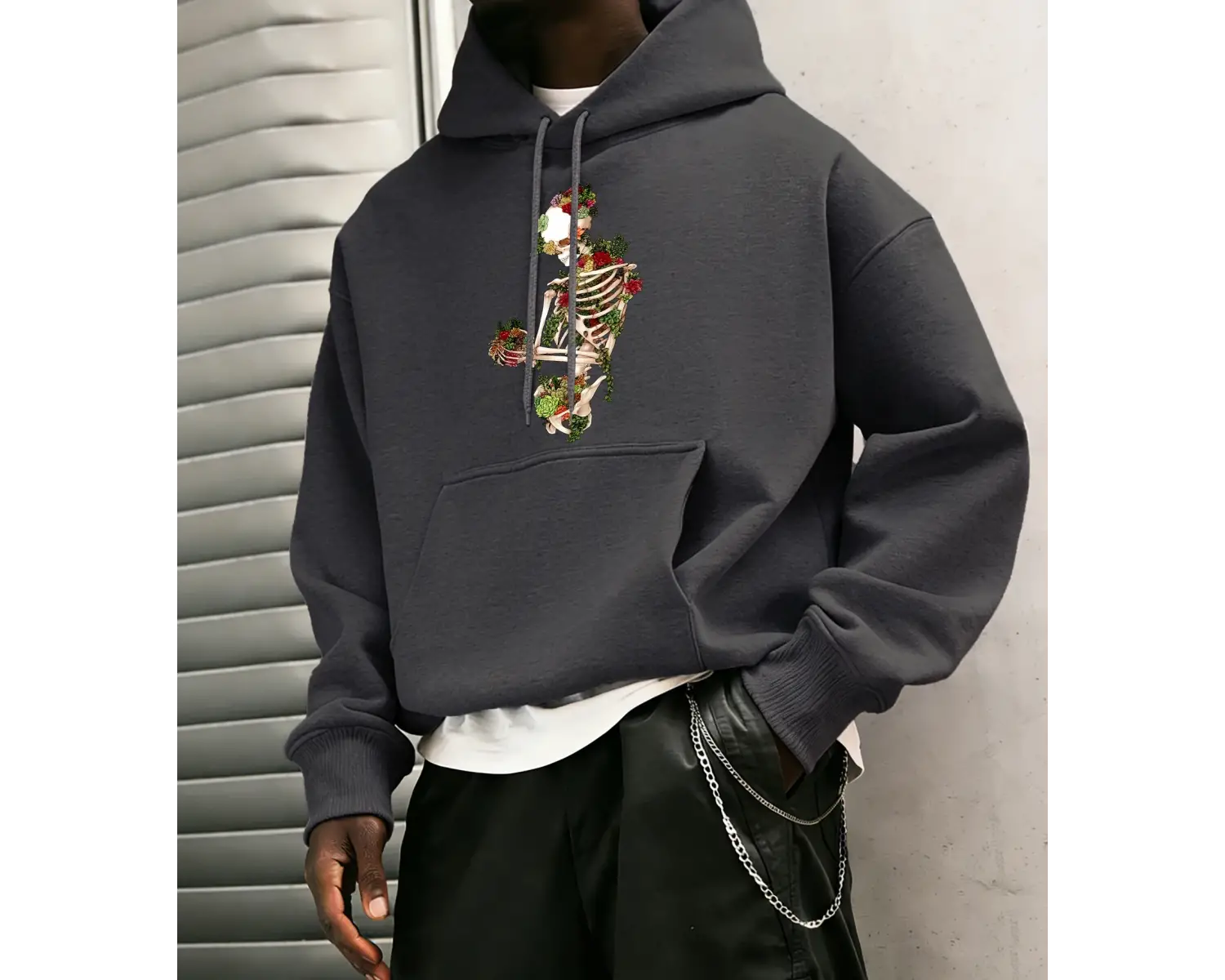 Cottagecore Tarzı Sukulent Teslim Olmak Desen Erkekler Hoody Cep Vintage Üst Rahat Gevşek Yum