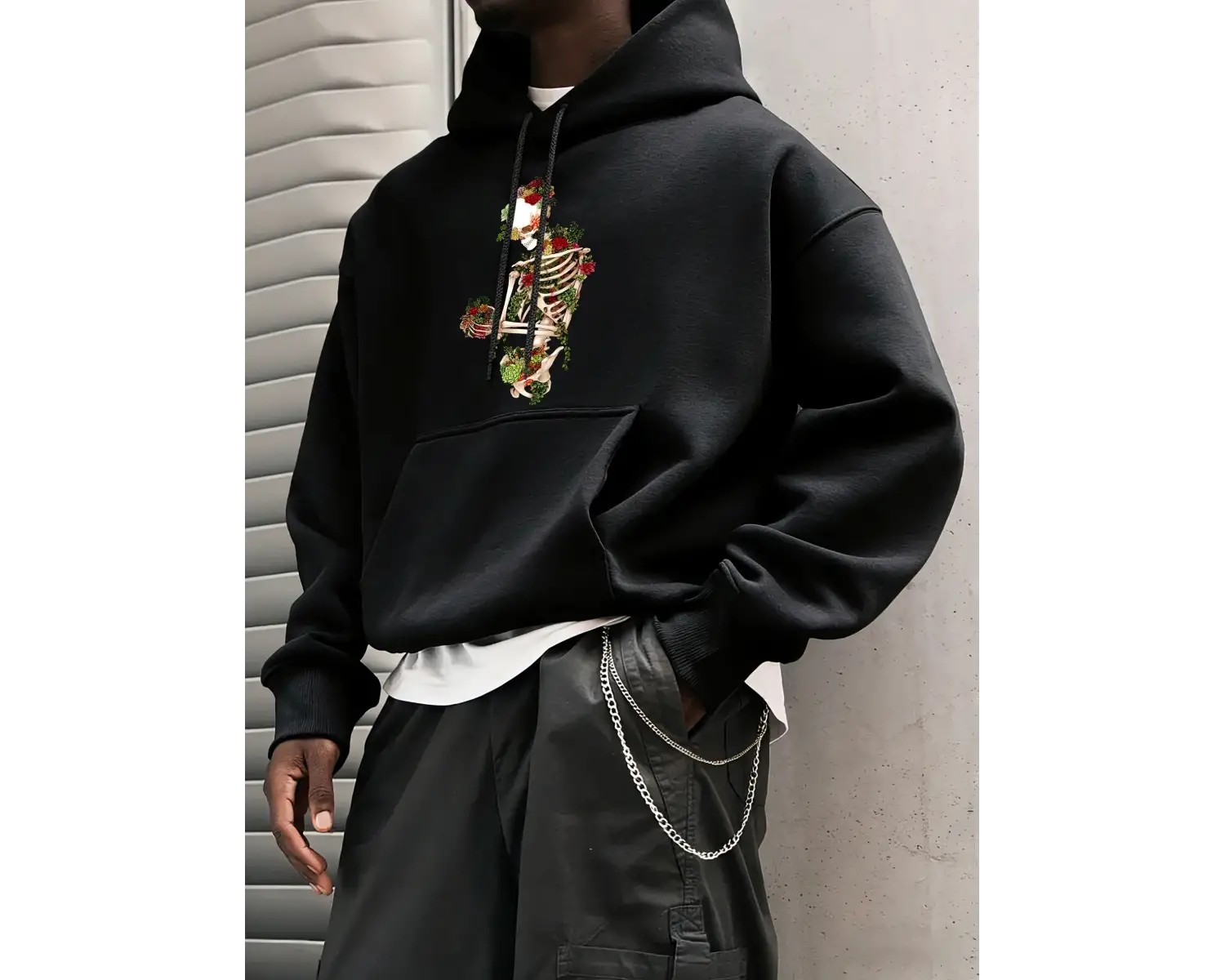 Cottagecore Tarzı Sukulent Teslim Olmak Desen Erkekler Hoody Cep Vintage Üst Rahat Gevşek Yum