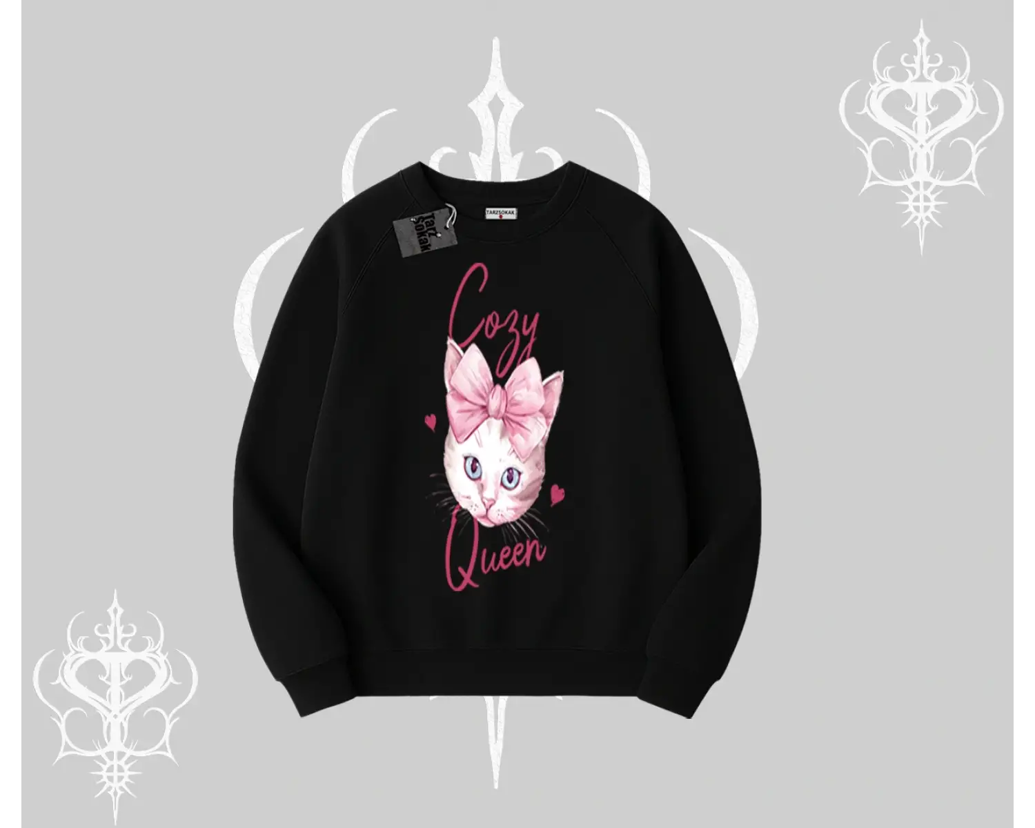 Cozy Queen Kedi Baskılı Biskilet Sweatshirt