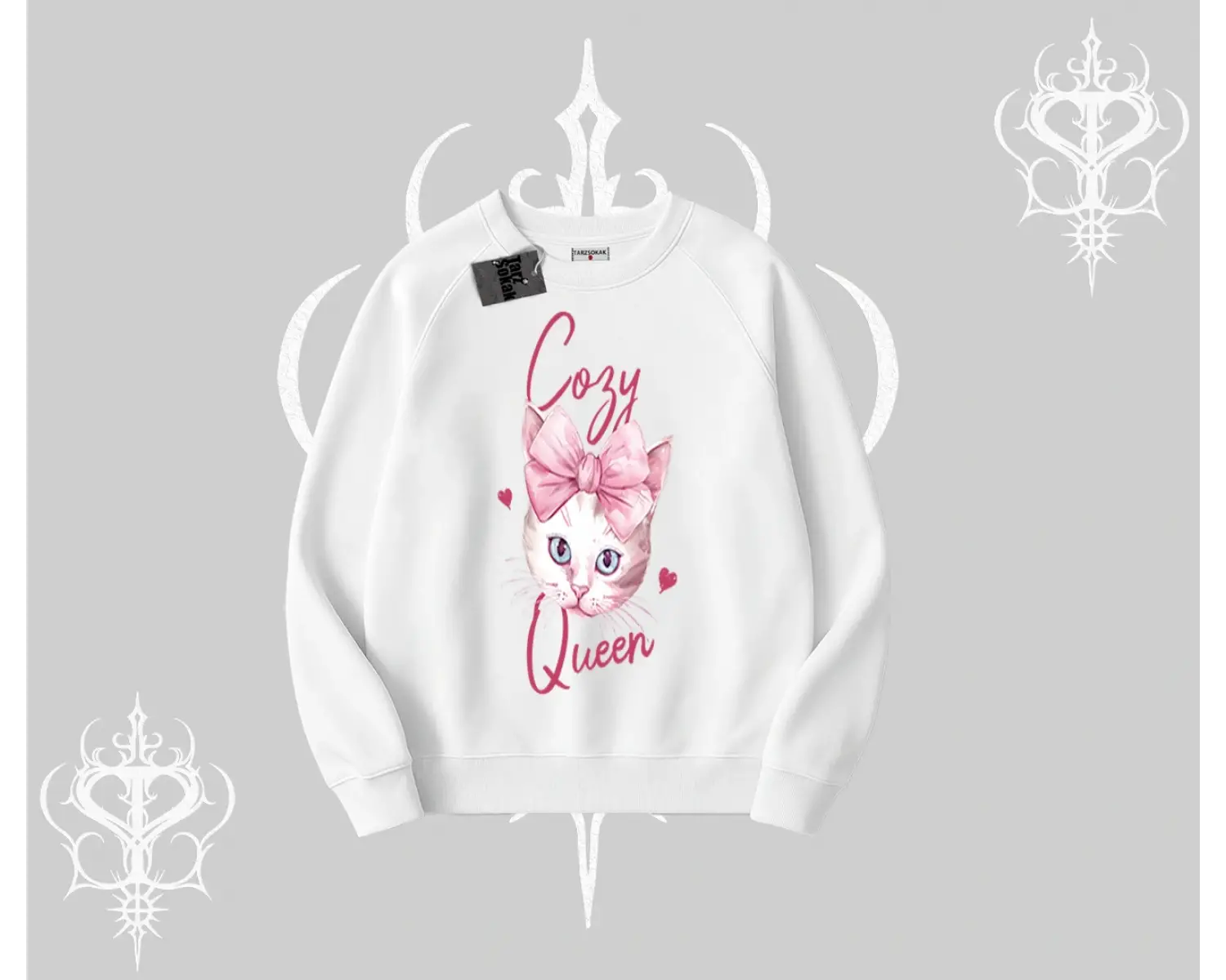 Cozy Queen Kedi Baskılı Biskilet Sweatshirt