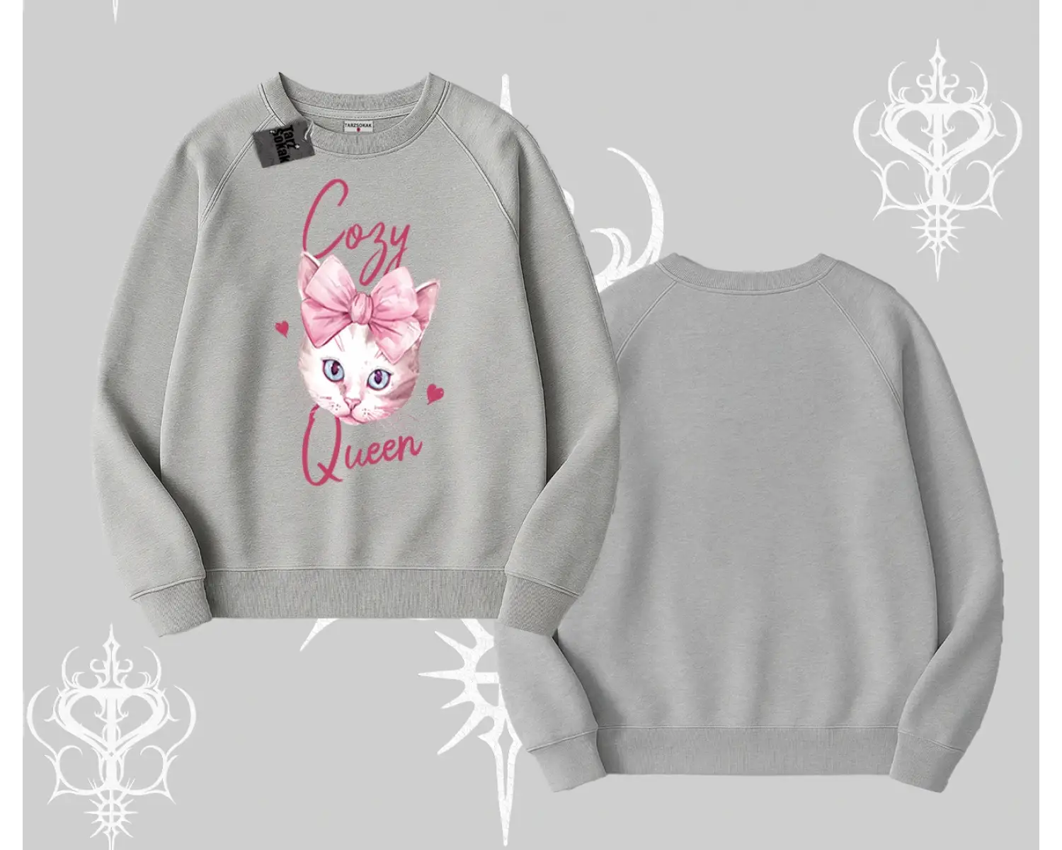 Cozy Queen Kedi Baskılı Biskilet Sweatshirt