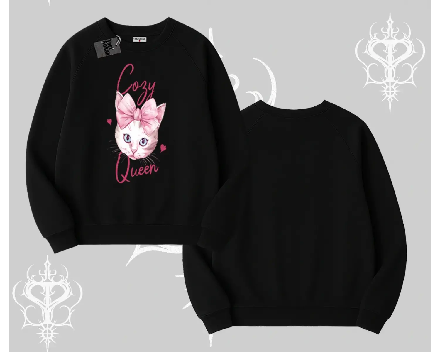 Cozy Queen Kedi Baskılı Biskilet Sweatshirt